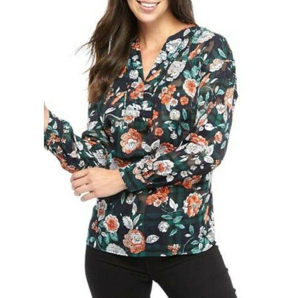Tommy Hilfiger Clip Floral Urban Folklore Peasant Top Women's Size‎ Small S - Picture 1 of 12